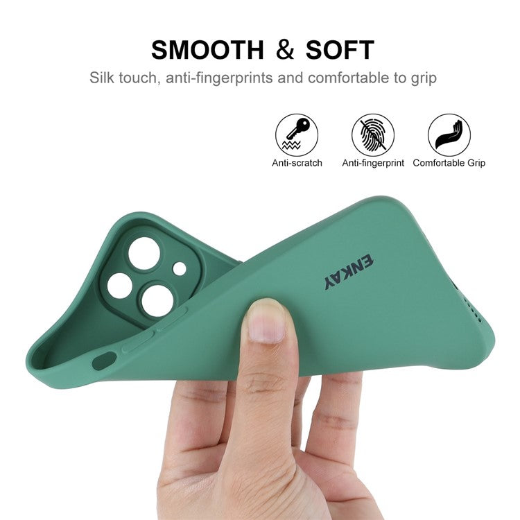 ENKAY HAT PRINCE For iPhone 14 Plus Solid Color Soft Liquid Silicone Case Camera Lens Precise Cutout Drop-proof Cover - Black