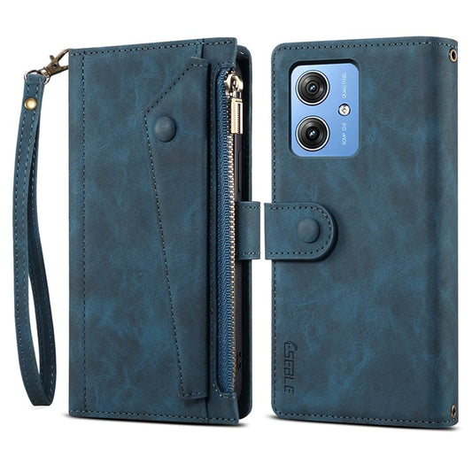 ESEBLE Star Series For Motorola Moto G55 5G Case Zipper Wallet Leather Stand Phone Cover - Blue