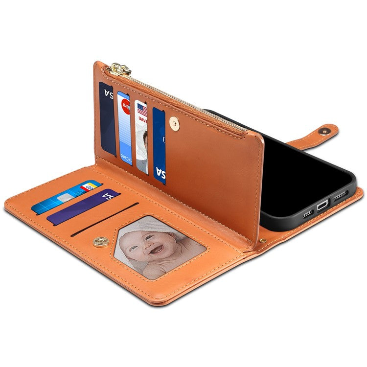 ESEBLE Galaxy Series For Motorola Moto G55 5G Case Leather Zipper Phone Cover RFID Blocking - Brown