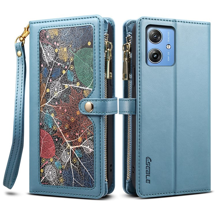 ESEBLE Galaxy Series For Motorola Moto G55 5G Case Leather Zipper Phone Cover RFID Blocking - Blue