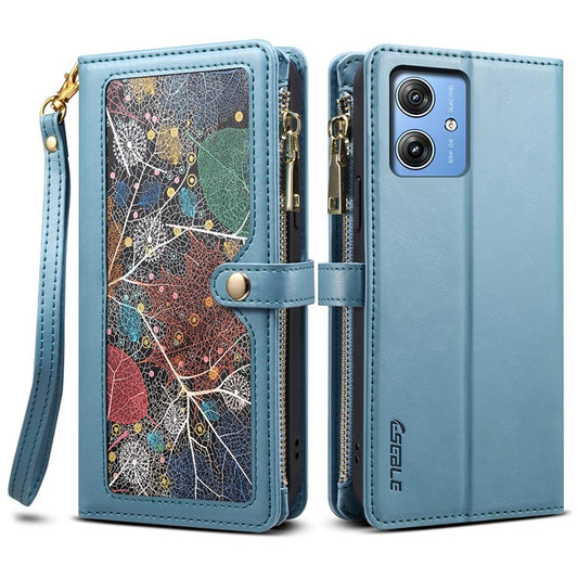 ESEBLE Galaxy Series For Motorola Moto G55 5G Case Leather Zipper Phone Cover RFID Blocking - Blue