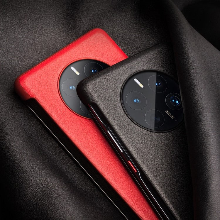 QIALINO For Huawei Mate 50 Pro 4G View Window Genuine Leather Folio Flip Phone Case Touch Slide Button Auto Wake / Sleep Cover - Red