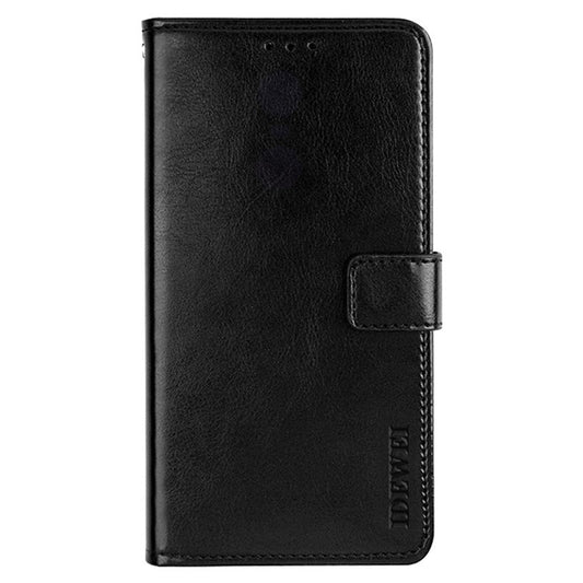 IDEWEI Phone Flip Wallet Case for iPhone 14, Magnetic Closure Crazy Horse Textured Anti-scratch PU Leather Phone Cover Stand - Black