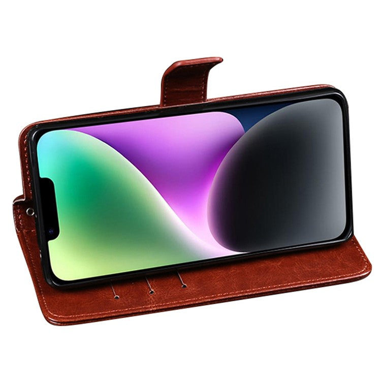 IDEWEI Phone Flip Wallet Case for iPhone 14, Magnetic Closure Crazy Horse Textured Anti-scratch PU Leather Phone Cover Stand - Black