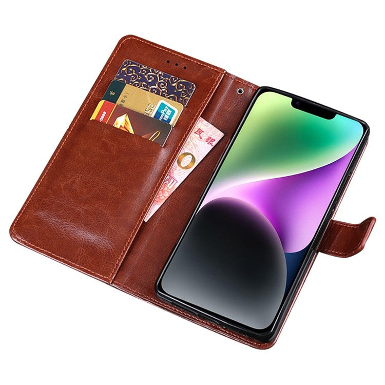 IDEWEI Phone Flip Wallet Case for iPhone 14, Magnetic Closure Crazy Horse Textured Anti-scratch PU Leather Phone Cover Stand - Black