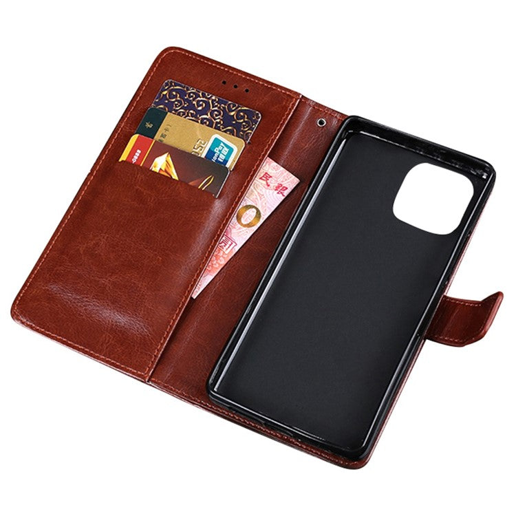 IDEWEI Phone Flip Wallet Case for iPhone 14, Magnetic Closure Crazy Horse Textured Anti-scratch PU Leather Phone Cover Stand - Black
