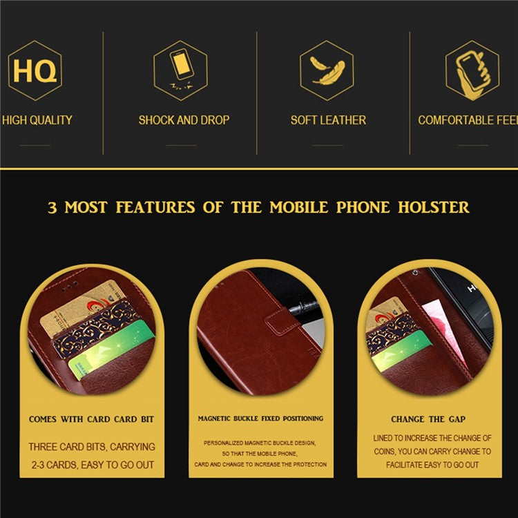 IDEWEI Phone Flip Wallet Case for iPhone 14, Magnetic Closure Crazy Horse Textured Anti-scratch PU Leather Phone Cover Stand - Black