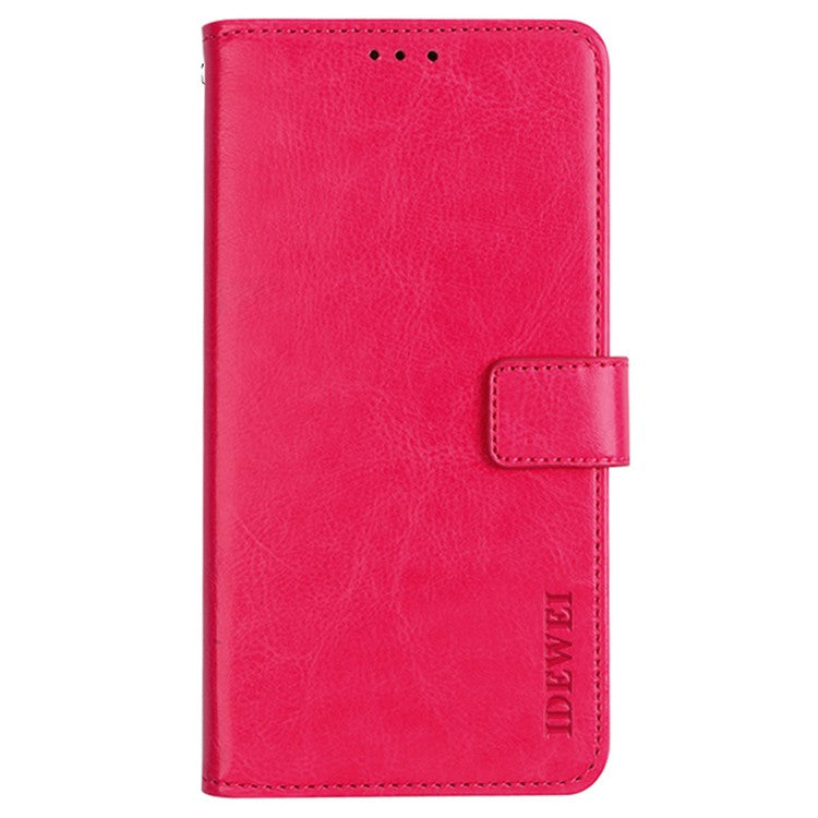 IDEWEI Phone Wallet Case for iPhone 14 Pro Max, Anti-fall Crazy Horse Textured PU Leather Phone Shell Magnetic Closure Flip Cover Stand - Rose