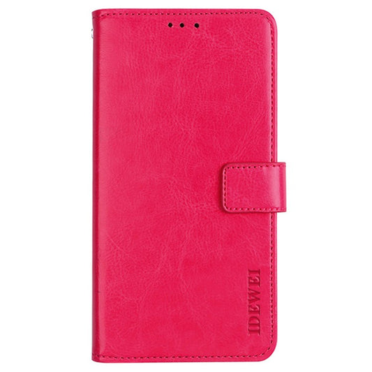 IDEWEI Phone Wallet Case for iPhone 14 Pro Max, Anti-fall Crazy Horse Textured PU Leather Phone Shell Magnetic Closure Flip Cover Stand - Rose