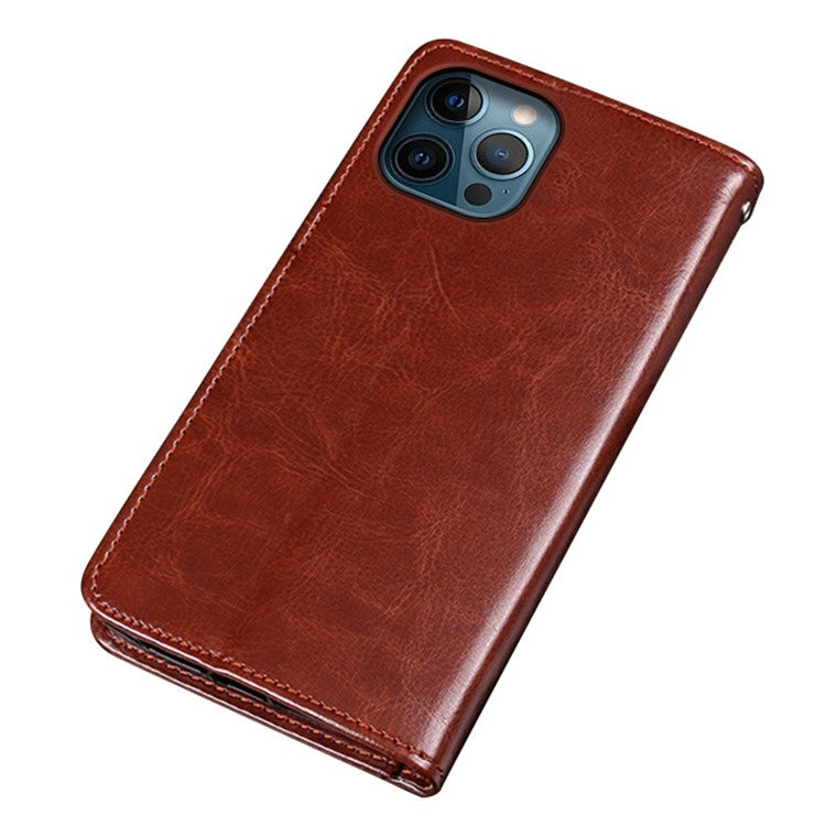 IDEWEI Phone Wallet Case for iPhone 14 Pro Max, Anti-fall Crazy Horse Textured PU Leather Phone Shell Magnetic Closure Flip Cover Stand - Rose