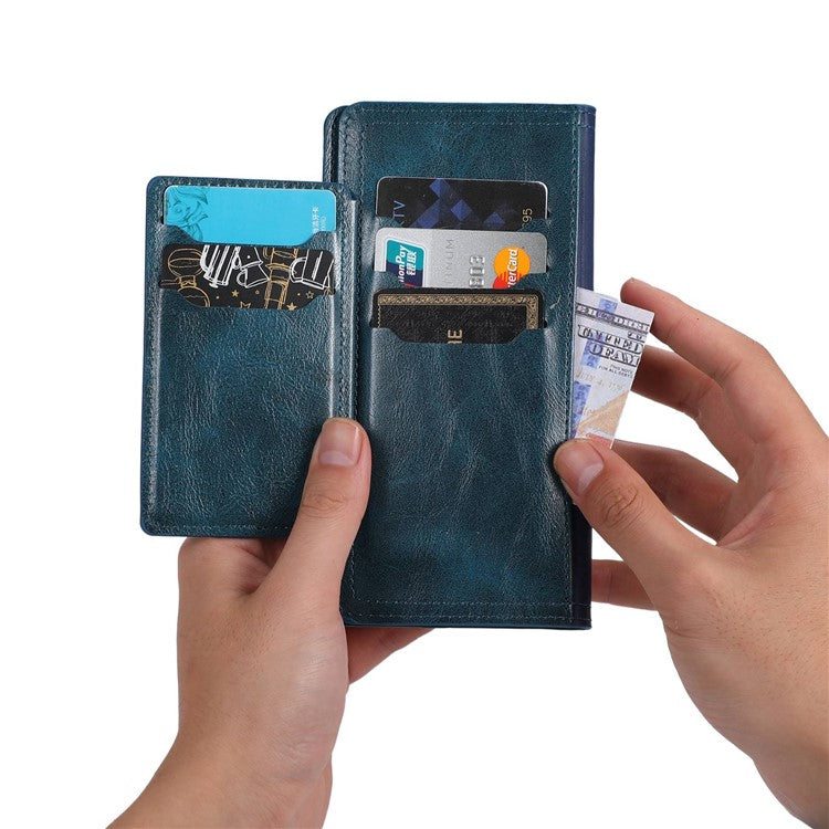 Anti-fall Phone Case For iPhone 14 Plus Zipper Pocket Wallet Stand Scratch-resistant PU Leather Phone Flip Cover with Magnetic Buckle - Blue