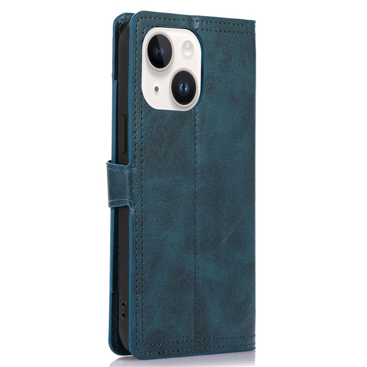 Anti-fall Phone Case For iPhone 14 Plus Zipper Pocket Wallet Stand Scratch-resistant PU Leather Phone Flip Cover with Magnetic Buckle - Blue