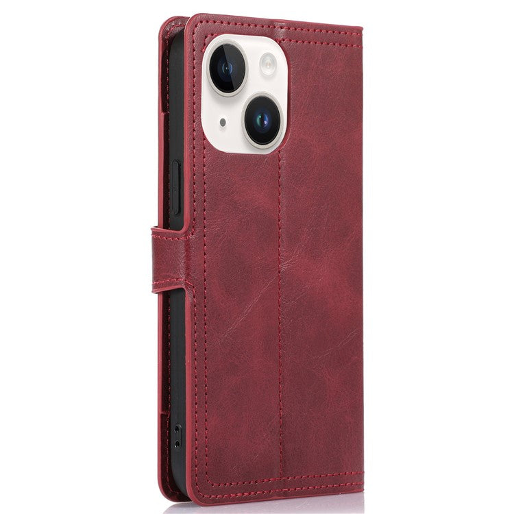 Anti-fall Phone Case For iPhone 14 Plus Zipper Pocket Wallet Stand Scratch-resistant PU Leather Phone Flip Cover with Magnetic Buckle - Red