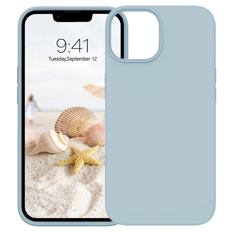 KALEBOL KLB-YTGJ001 For iPhone 14 Case Solid Color Liquid Silicone+PC Phone Cover - Baby Blue