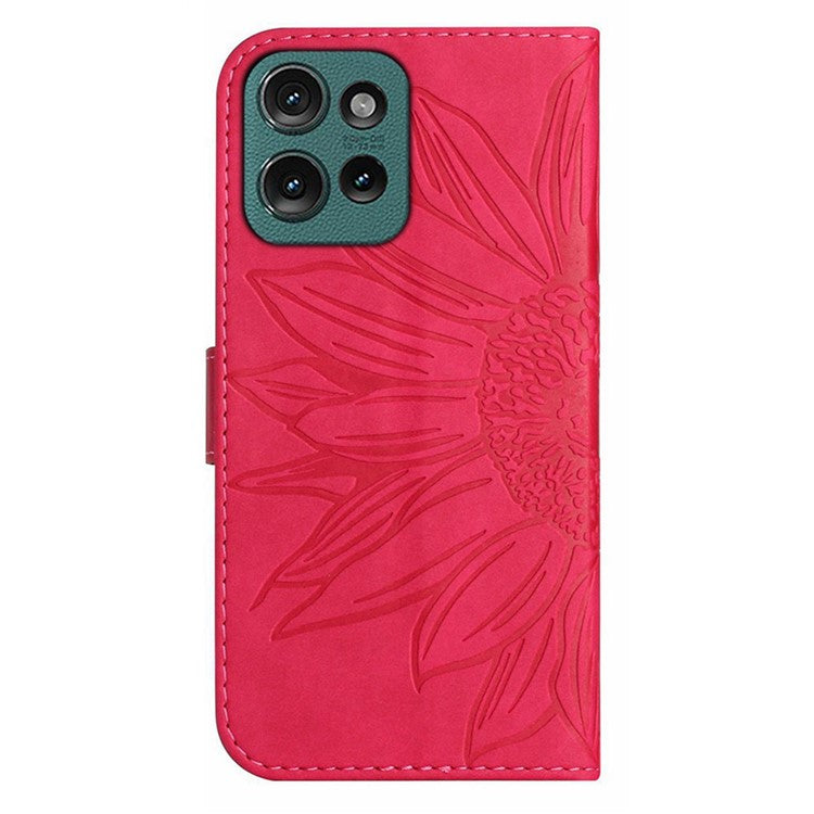 HT04 For Motorola Edge 50 Neo 5G / Moto S50 5G / Thinkphone 25 5G Case Sunflower Imprint Leather Wallet Phone Cover with Wrist Strap - Rose