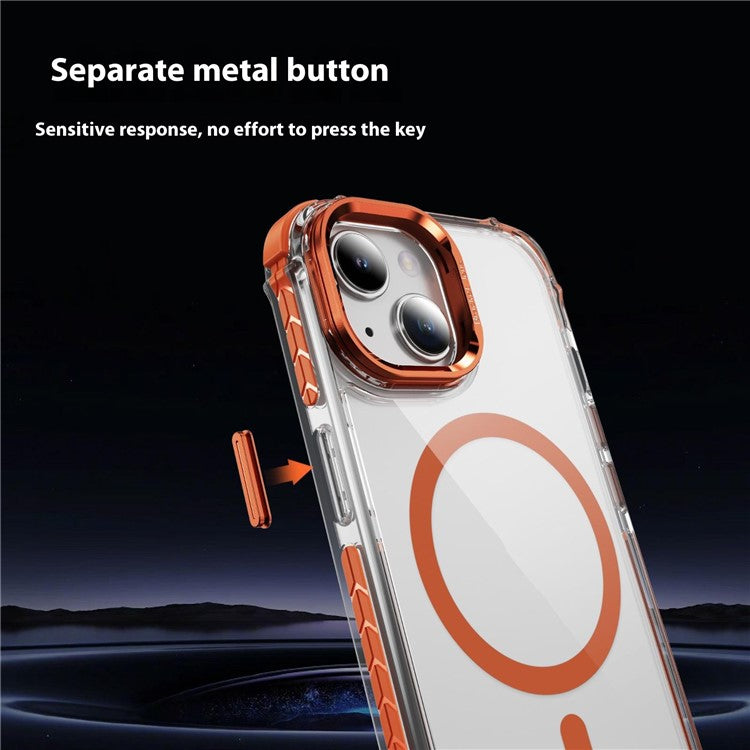 For iPhone 14 Clear Phone Case with Lens Kickstand Cover Compatible with MagSafe - Orange