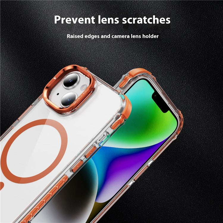 For iPhone 14 Clear Phone Case with Lens Kickstand Cover Compatible with MagSafe - Orange