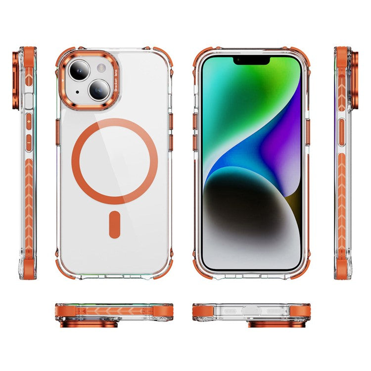For iPhone 14 Clear Phone Case with Lens Kickstand Cover Compatible with MagSafe - Orange