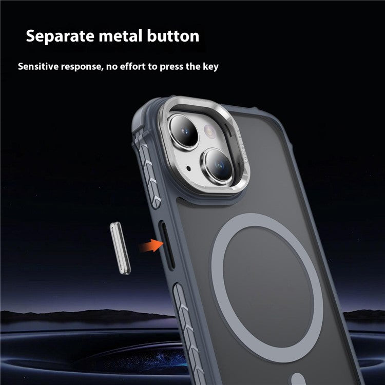 For iPhone 14 Case with Lens Kickstand Matte Back Cover Compatible with MagSafe - Grey
