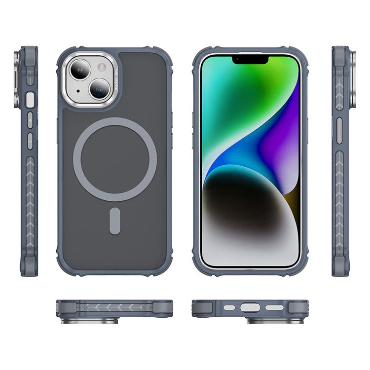 For iPhone 14 Case with Lens Kickstand Matte Back Cover Compatible with MagSafe - Grey