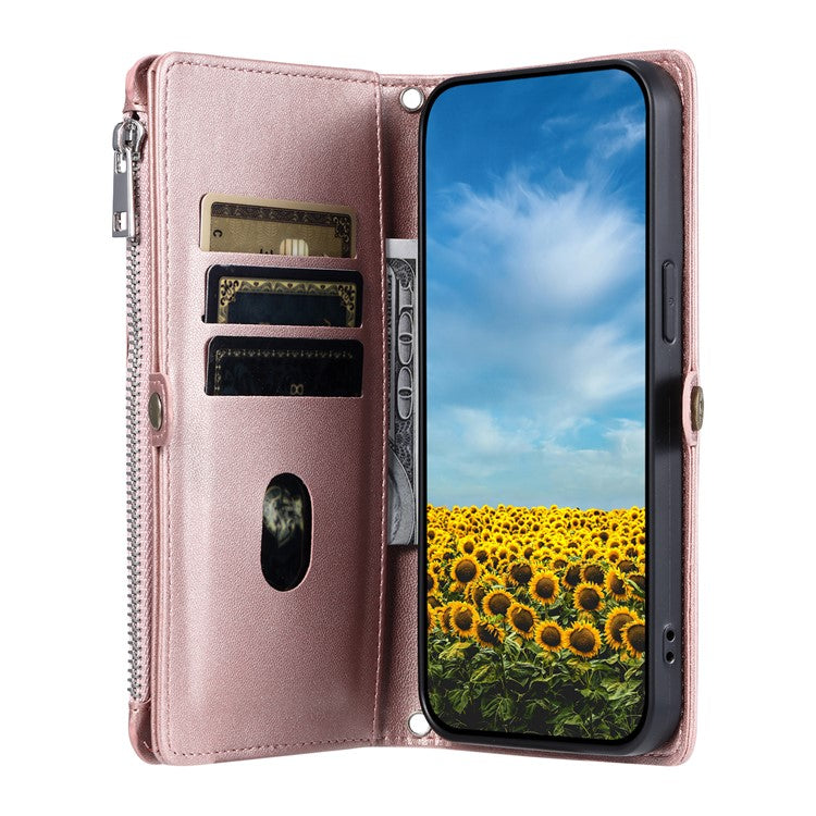 015 Style For Xiaomi Poco C75 4G / Redmi 14R 5G / 14C 4G Case TPU+PU Leather Wallet Phone Cover with Straps - Rose Gold