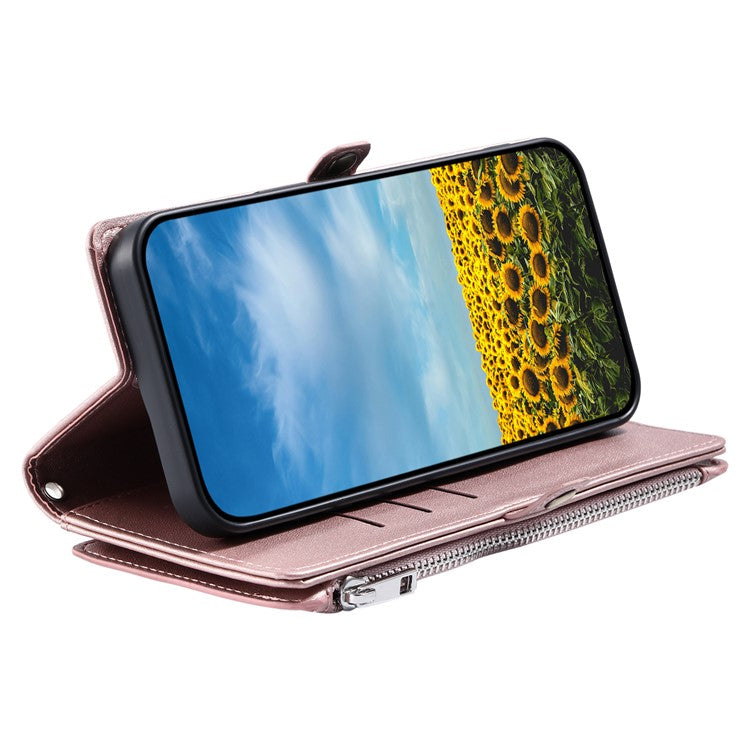 015 Style For Xiaomi Poco C75 4G / Redmi 14R 5G / 14C 4G Case TPU+PU Leather Wallet Phone Cover with Straps - Rose Gold
