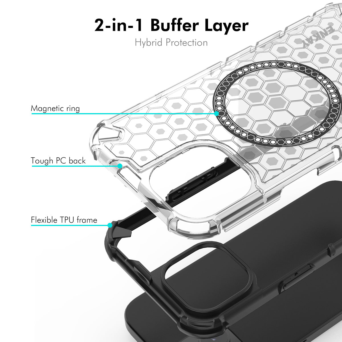 For iPhone 14 Plus ENKAY Hat-Prince Magnetic Case Honeycomb Design TPU+PC Phone Cover + Large Arc Edge Screen Protector - Red