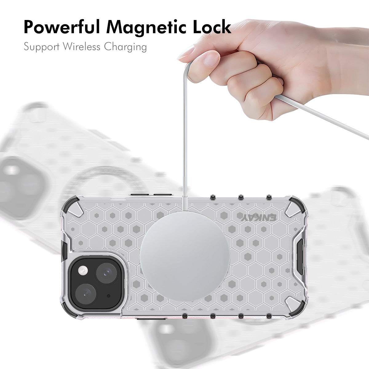 For iPhone 14 Plus ENKAY Hat-Prince Magnetic Case Honeycomb Design TPU+PC Phone Cover + Large Arc Edge Screen Protector - Red