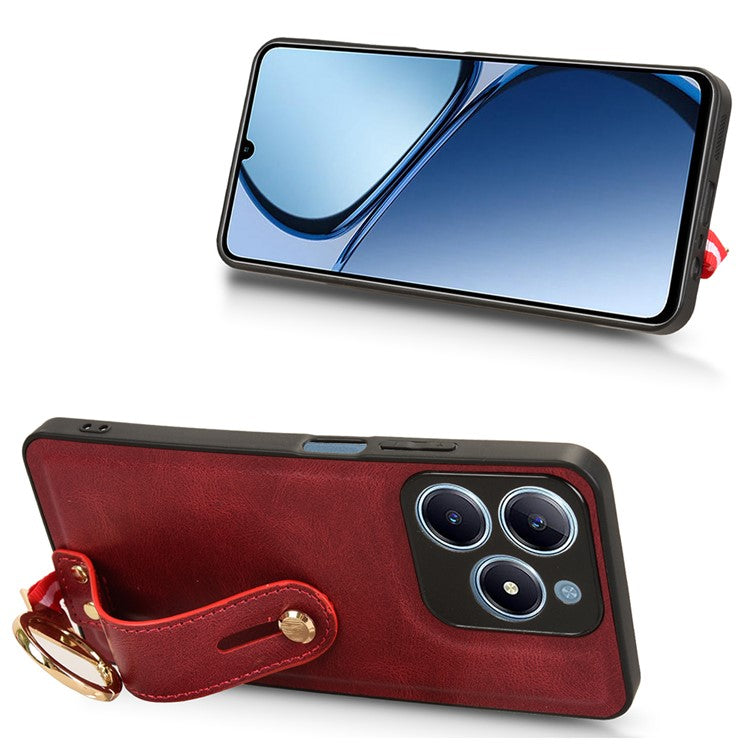 For Realme C61 4G / C63 4G Case Wristband Kickstand Leather+PC+TPU Phone Cover with Bottle Opener - Red