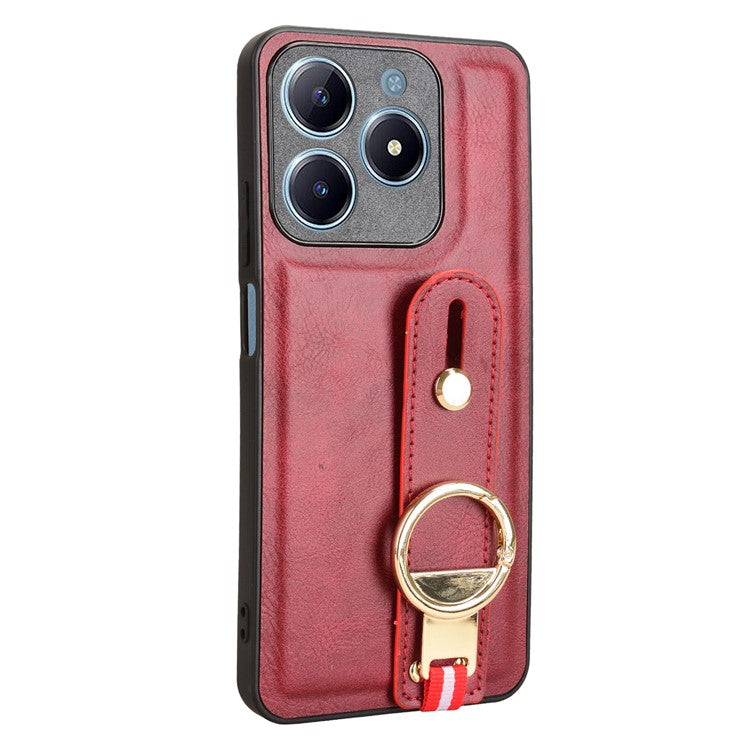 For Realme C61 4G / C63 4G Case Wristband Kickstand Leather+PC+TPU Phone Cover with Bottle Opener - Red