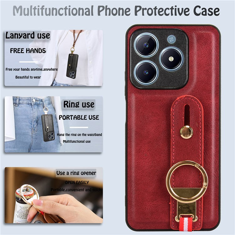 For Realme C61 4G / C63 4G Case Wristband Kickstand Leather+PC+TPU Phone Cover with Bottle Opener - Red