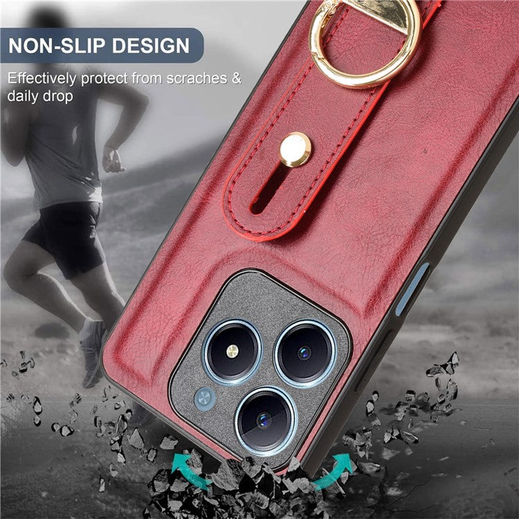 For Realme C61 4G / C63 4G Case Wristband Kickstand Leather+PC+TPU Phone Cover with Bottle Opener - Red