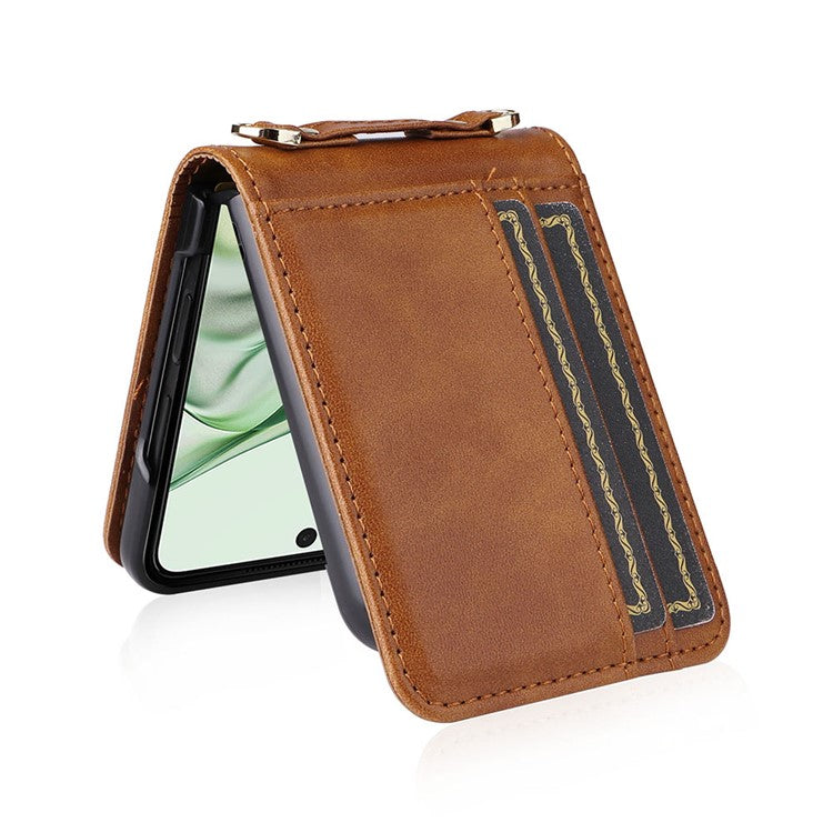 For Motorola Razr 50 Ultra 5G / Razr+ 2024 5G Case Card Slots Leather Phone Cover with Lanyard - Brown
