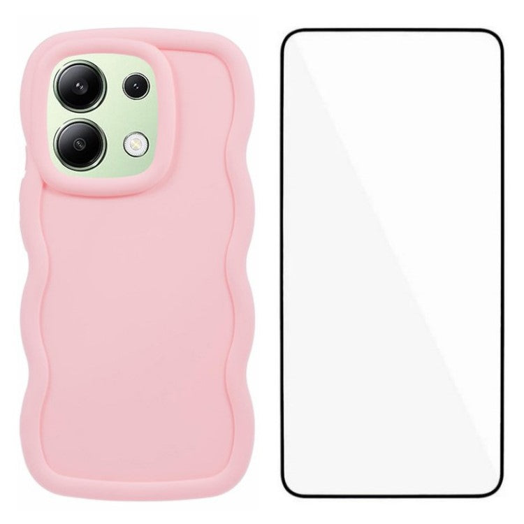 WANLONFENG XL Series for Xiaomi Redmi Note 13 4G Case Wave Edge TPU Cover with Tempered Glass Film - Pink