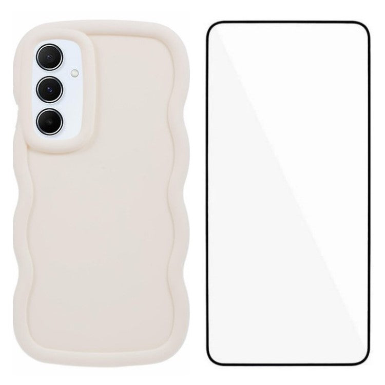 WANLONFENG XL Series for Samsung Galaxy A55 5G Case Wave Edge TPU Cover with Tempered Glass Film - White