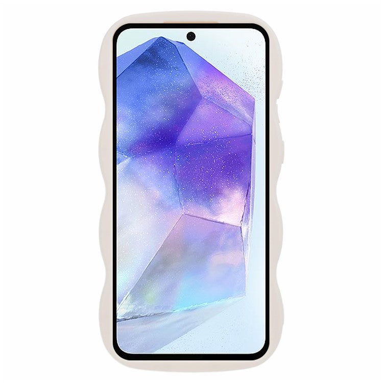 WANLONFENG XL Series for Samsung Galaxy A55 5G Case Wave Edge TPU Cover with Tempered Glass Film - White