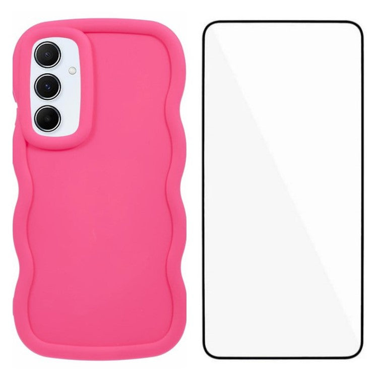 WANLONFENG XL Series for Samsung Galaxy A15 4G / 5G Case Wave Edge TPU Cover with Tempered Glass Film - Rose