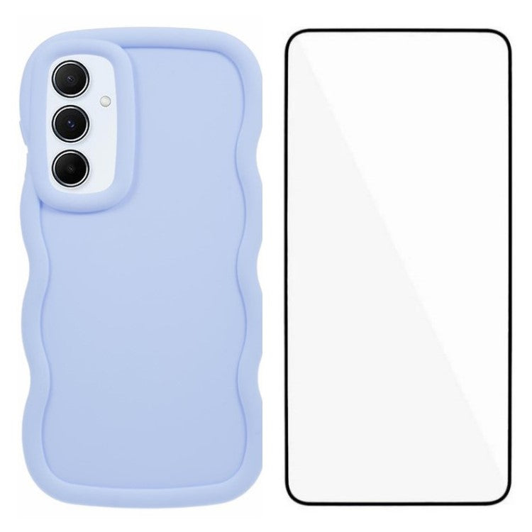 WANLONFENG XL Series for Samsung Galaxy A24 4G (162.1 x 77.6 x 8.3mm) Case Wave Edge TPU Cover with Tempered Glass Film - Purple