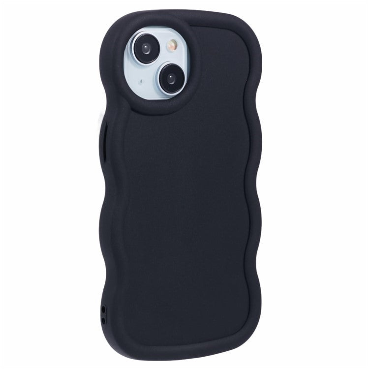 WANLONFENG XL Series for iPhone 14 Case Wave Edge TPU Cover with Tempered Glass Film - Black