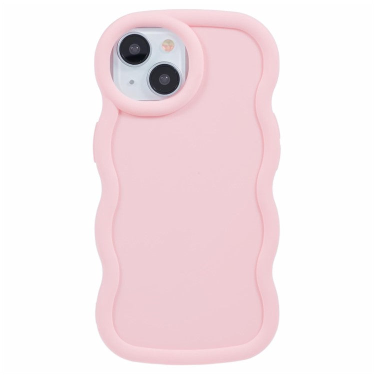 WANLONFENG XL Series for iPhone 14 Case Wave Edge TPU Cover with Tempered Glass Film - Pink