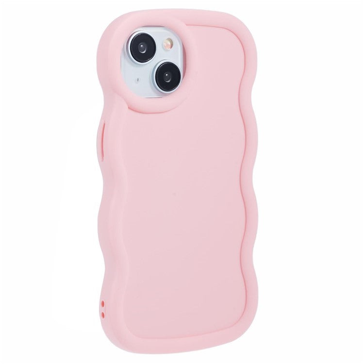 WANLONFENG XL Series for iPhone 14 Case Wave Edge TPU Cover with Tempered Glass Film - Pink