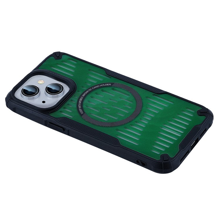 For iPhone 14 Case Heat Dissipation Hollow Magnetic Anti-Drop TPU+PC Phone Cover Compatible with Magsafe - Green
