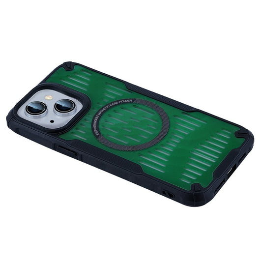 For iPhone 14 Case Heat Dissipation Hollow Magnetic Anti-Drop TPU+PC Phone Cover Compatible with Magsafe - Green