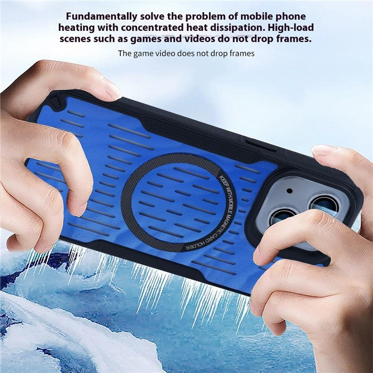 For iPhone 14 Case Heat Dissipation Hollow Magnetic Anti-Drop TPU+PC Phone Cover Compatible with Magsafe - Green