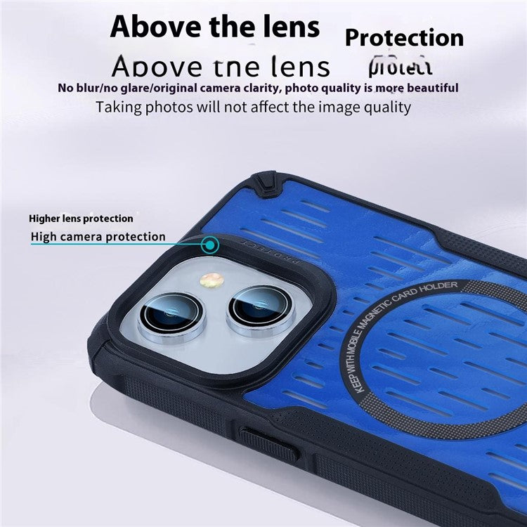 For iPhone 14 Case Heat Dissipation Hollow Magnetic Anti-Drop TPU+PC Phone Cover Compatible with Magsafe - Green