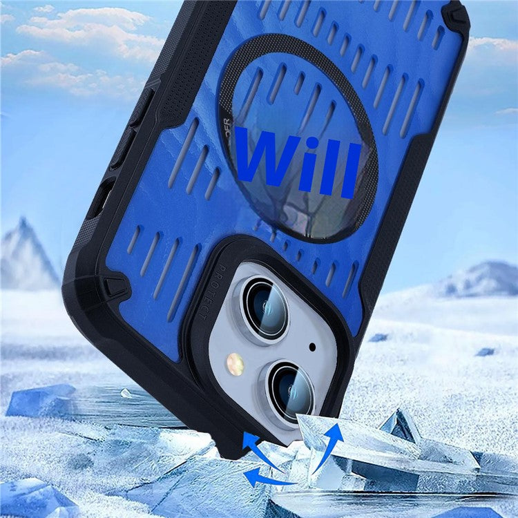 For iPhone 14 Case Heat Dissipation Hollow Magnetic Anti-Drop TPU+PC Phone Cover Compatible with Magsafe - Green
