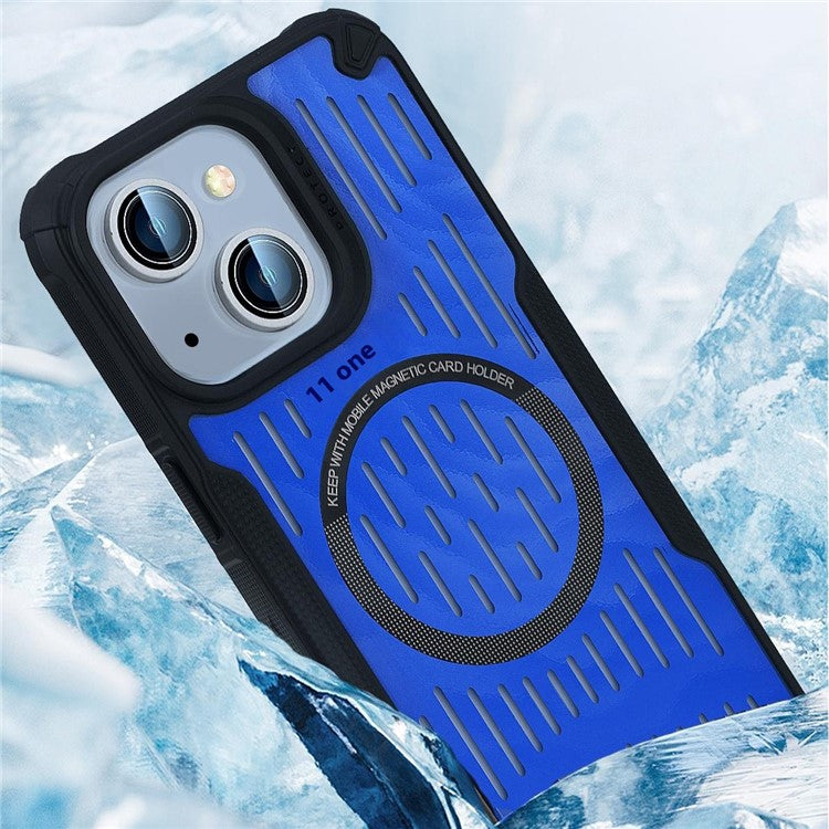 For iPhone 14 Case Heat Dissipation Hollow Magnetic Anti-Drop TPU+PC Phone Cover Compatible with Magsafe - Green