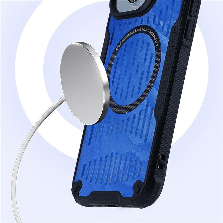 For iPhone 14 Case Heat Dissipation Hollow Magnetic Anti-Drop TPU+PC Phone Cover Compatible with Magsafe - Green