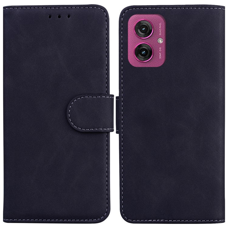 For Motorola Moto G55 5G Case Solid Color Leather Wallet Phone Cover - Black