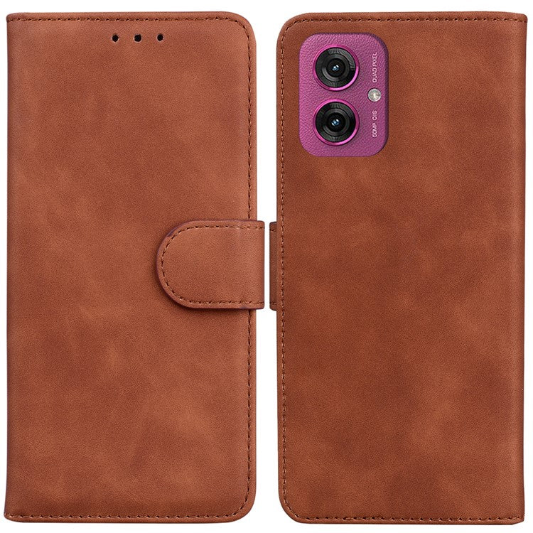 For Motorola Moto G55 5G Case Solid Color Leather Wallet Phone Cover - Brown